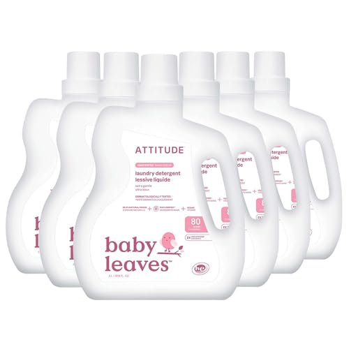 ATTITUDE Baby Laundry Detergent, EWG Verified, Plant and Mineral-Based Formula, HE Compatible, Vegan Household Products, Unscented, 80 Loads, 67.6 Fl Oz (Pack of 6)