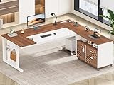 SEDETA 71' Executive Desk with Rolling File Cabinet, Large Office Desk with Drawers, L Shaped Computer Desk with Power Outlets, CPU Stand, Pegboard and Storage Shelves, White