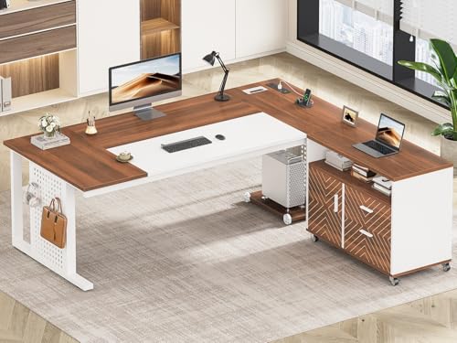 SEDETA 71" Executive Desk with Rolling File Cabinet, Large Office