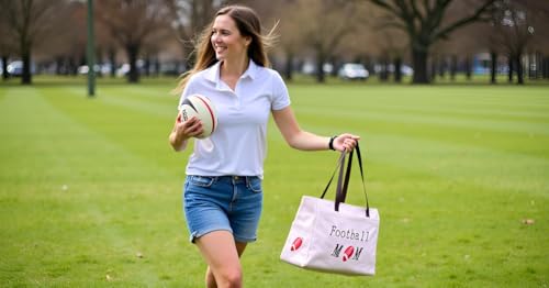Bolso Tote de lona para mamá futbolera blanco grande miniatura 2