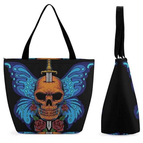 Sac à main femme crâne papillon grand sac bandoulière et cabas de voyage
