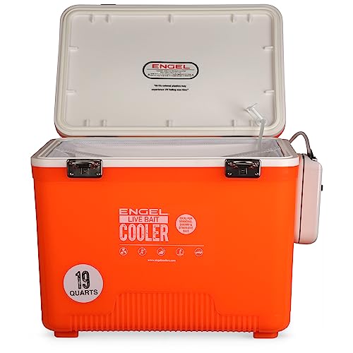 Image of Engel Live Bait Cooler Box with 2nd Gen 2-Speed Aerator Pump - Portable Fishing Station & Minnow Bucket for Shrimp & Other Live Fish with Aerator - ENGLBC-N