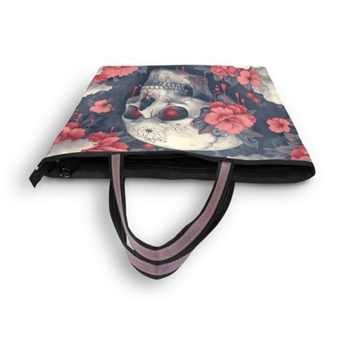 ALAZA Sugar Skull Flower Sylish Retro Women Tote Bag Handbag Large Capacity Shoulder Bags M4