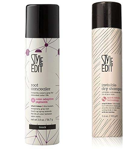 Style Edit Root Concealer Spray Black And Invisible Dry Shampoo, to Cover Up Roots and Grays And Refresh Your Hair.