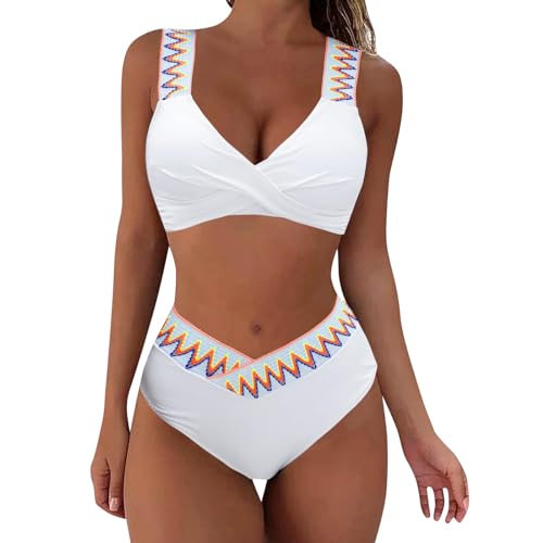 Bikini para mujer Push Up Trajes de baño de dos piezas estilo vacaciones traje de baño traje de baño cuello V bikini parte superior y parte inferior de bikini de cintura alta elegante traje de baño