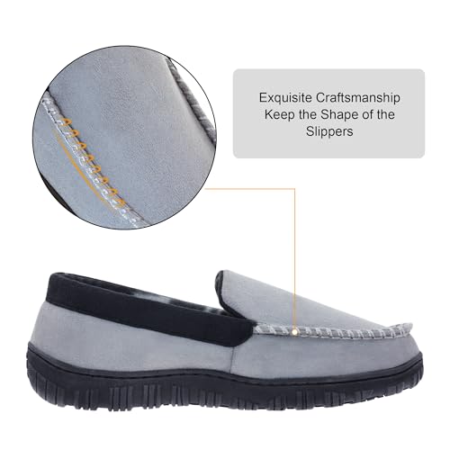 Image of Lulex Mens Moccasin Slippers Size 8-14,Memory Foam House Shoes with Rubber Indoor Outdoor Sole, Machine Washable