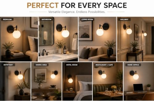 Image of SINOMAN Metal Wall Lights for Living Room Modern Wall Lamps for Bedroom or Home Decoration (Doom Glass (Black-Gold), Without Bulb)