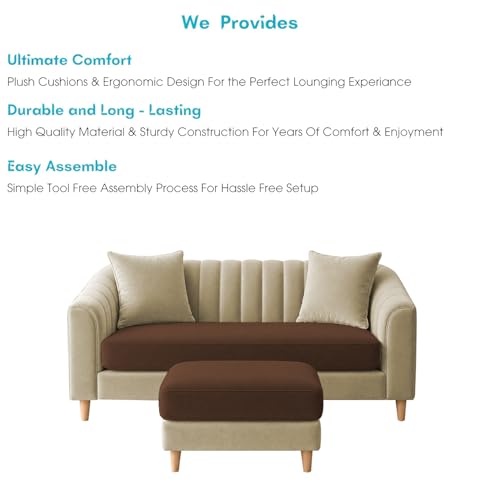 Image of Doraldo 2 Seater Sofa Set with Ottoman for Living Room (Cream Brown) Premium Fabric Sofa