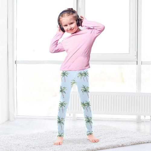 ALAZA Girls' Leggings Children's Yoga Pants Skinny Printed Dance Palm Trees Blue Comfortable 4T3