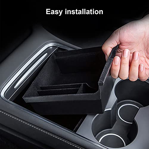 Luumtee Center Console Organizer Tray Fit For Latest 2023 2022 2021 Tesla Model 3/Y Armrest Hidden Cubby Drawer Storage Box Flocked,1Pcs 2021 Tesla Model 3/Y Silicone Cup Holder(4Pcs) #TOP4