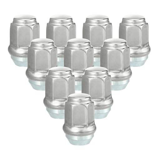 Image of 10 Pcs Wheel Lug Nuts Compatible for Jeep Wrangler Liberty for Dodge Challenger, Durable Carbon Steel Silver Tone Tire Lugnuts