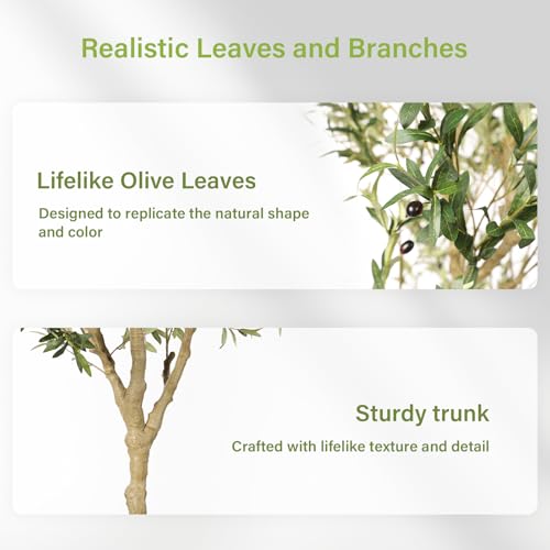 Faux Olive Tree 7ft - Realistic Artificial Olive Tree 7 Feet Indoor (84") - Tall Fake Potted Olive Silk Tree Artificial Indoor with Natural Wood Trunk for Home Office Decor - Image 5