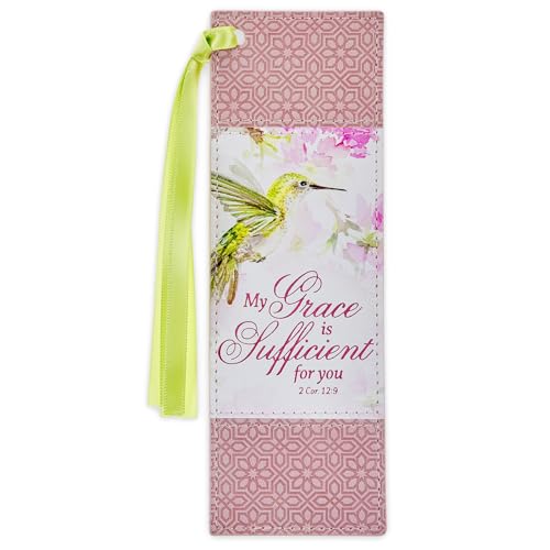 Image of Christian Art Gifts Faux Leather Scripture Bookmark: Grace is Sufficient