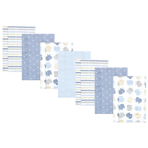 Image of Hudson Baby Unisex Baby Cotton Flannel Burp Cloths 7-Pack, Multi Color Boy Elephant, One Size
