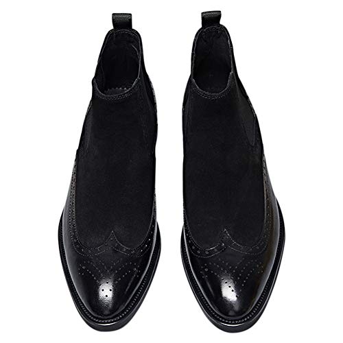 Fulinken Men's Two-Tone Suede Leather Formal Dress Boots Slip On Brogue Wingtip Shoes Chelsea Boots (9, Black) #TOP3