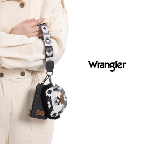 Image of Wrangler Western Keychain Wristlet Wallets for Women Dual Pouch Wristlet Sherpa Coin Purse for Women Keychain Card Holder WG166-W0051BK