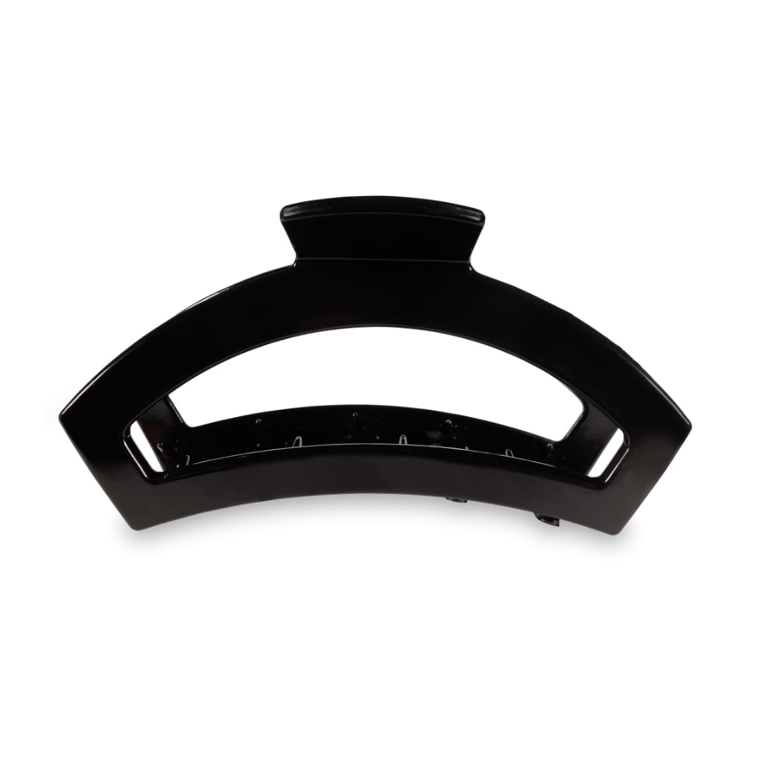 TeletiesLarge Open Claw Clip - Strong Grip, Bendable Teeth, Comfortable Open Cutout Design - Ideal for Long, Thick, Curly, or Wavy Hair - For All Hair Textures - Jet Black