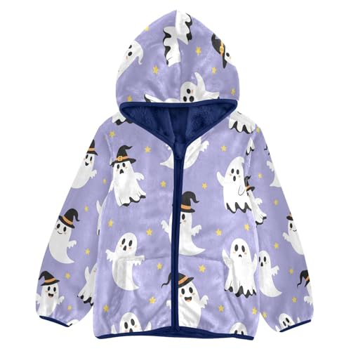 Ghostly Figures on Purple Toddler Fleece Jacket Girl Boys Hooded Fleece Jacket Coat Warm Outwear Zip-up 3-10T