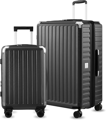 LUGGEX Carry On Luggage Sets 2 Piece with Spinner Wheels - PC Expandable Hard Suitcases - Carry on and Checked Luggage Set Black Suitcase