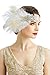 BABEYOND Women's Peacock Gatsby Party Wedding Headband with Ribbon Flapper Costumes Accessories Peacock Headband with Feather Apricot