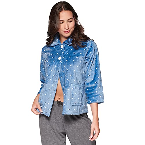 Casual Moments Women's Peter Pan-Collar Bed Jacket, Blue, Medium