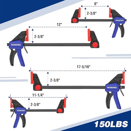 Image of WORKPRO 10-Pack Bar Clamps for Woodworking, 6-Inch (2) Mini & (2) Light Duty and 12-Inch (2) Wood Clamps & 4-1 /2-Inch (4) Spring Clamps, F Clamp with 50 /150 LBS Load Limit