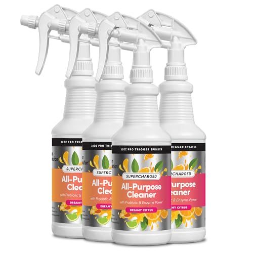 Image of Clean Revolution SuperCharged All Purpose Cleaner Refill with Smart Probiotic + Enzyme Complex, Multi-Surface Kitchen Bathroom & Floor Cleaner, Dreamy Citrus, 32 Fl Oz (Pack of 4)