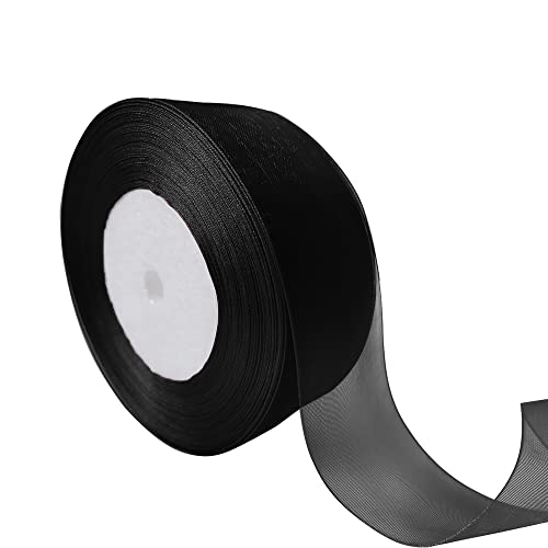Dishaur Christmas Organza Ribbon for Gift Wrapping 38mm x 45m, Black Sheer Organza Ribbon for Xmas Tree, Bows and Crafting