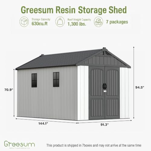 Image of Greesum 8x12 FT Resin Outdoor Storage Shed with Floor, Beige