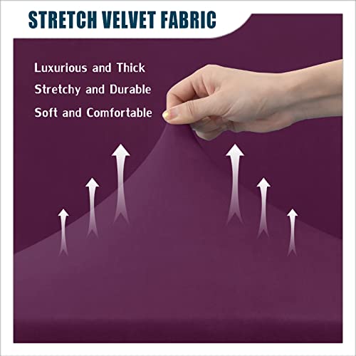 Housse de canapé velours extensible violet 9 pièces protection meubles L