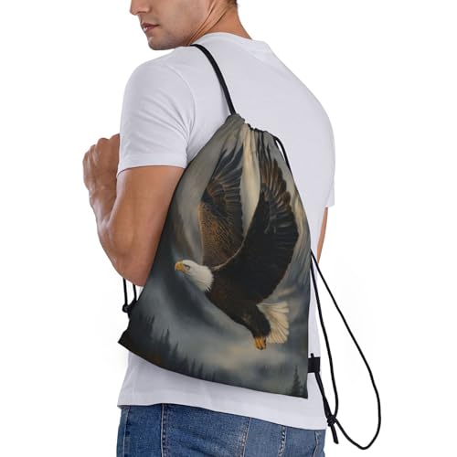 Drawstring Bag, A Bald Eagle In Flight Design Durable Water Resistant For Sport,Travel - Lightweight Sackpack3