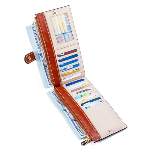 Image of ANDOILT Wallets for Women Genuine Leather Wallet RFID Blocking Bifold Multi Card Case Purse with Zipper Pocket Handbag