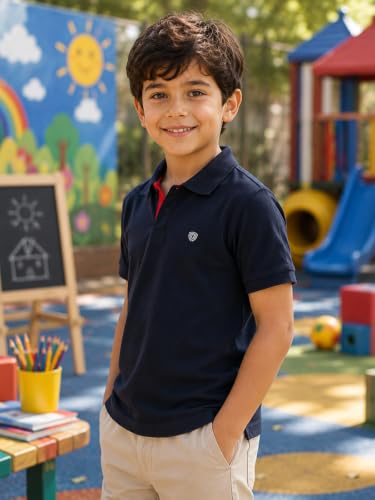 Image of Lux Cozi Boy's Polycotton Polo T-Shirt | Solid Collared Half Sleeve Tee for Kids | Soft Breathable Summer Wear | Casual Smart Polo T-Shirt | 3-14 Years