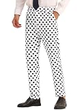 Lars Amadeus White Polka Dots Dress Pants for Men's Flat Front Printed Formal Trousers Big and Tall 38