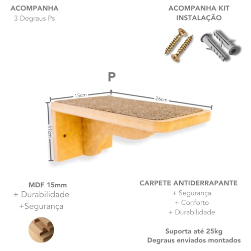 Playgorund Para Gatos 3Pçs Premium Ressitente Já Montado Com Kit Fixação Seguro (Carpete Marrom)