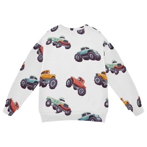 JUNZAN Cartoon Truck Cars White Little Kids Sweatshirt Hoodie Crewneck Boys Sweat Shirt Party 4T2