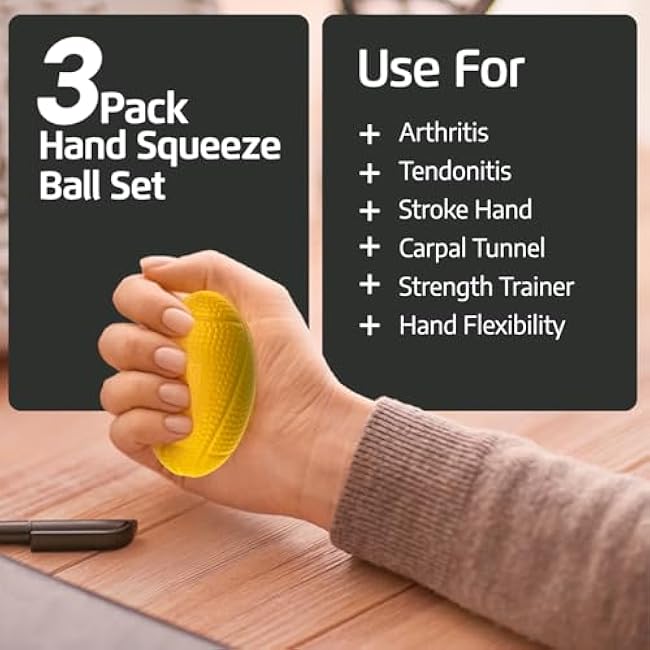 LoGest 3 Pack Hand Strengthener Devices Ball Exercisers - 3 Level Set for Therapy, Arthritis and Carpal Tunnel - Lightweigt Training Equipment Targets Fingers and Wrist Hand Exercisers for Strength 6J094G