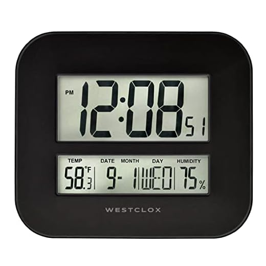 Westclox Black Large Digital Wall Clock, 11"x9" Display for Home & Office - Modern Style with Date, Temperature, Humidity, Battery Powered