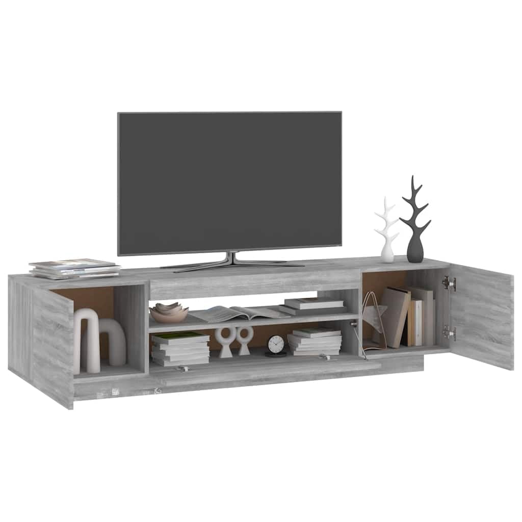 Szafka Pod Telewizor z Oświetleniem LED, Drewno Konstrukcyjne, Nowoczesna Szafka Pod Telewizor z 3 Drzwiami do Odtwarzaczy DVD i Konsoli do Gier itp, 160 X 35 X 40 cm (Szara sonoma)