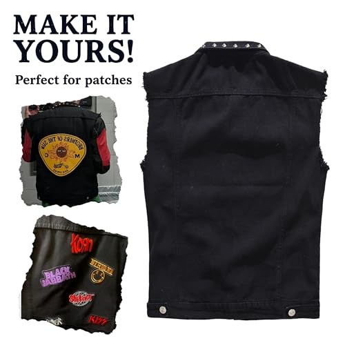Cekaso Men's Denim Vest Punk Sleeveless Jean Jacket Rocker Studded Vests,Black,2XL