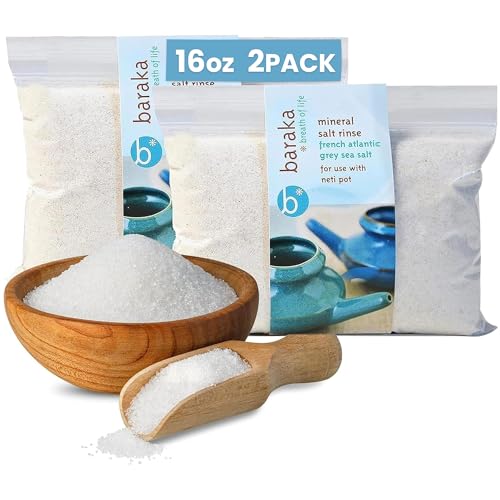 Baraka Mineral Sea Salt Rinse - French Atlantic Grey Sea Salt, Neti Pot Sinus Rinse, Natural Saline Solution, Nasal Wash, Perfect for Daily Neti Pot Rinsers, Easy to Use, No Additives, 16-oz, 2-Pack