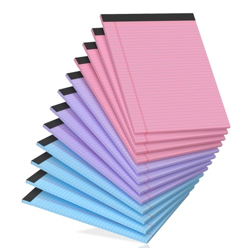 12 Pack Legal Pads 8.5 x 11 College Ruled, Lined Paper Pads 8.5 x 11, Colored Legal Pads, 30 Sheets Per Writing Pads, Perforated Note Pads with Sturdy Backing, Notepads for School, Office, Home