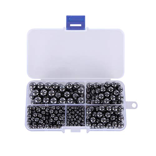 BRCbeads Hematite Gemstone Loose Beads Round Value Box Set 340pcs Per Box for Jewelry Making (Plastic Container is Included)-4,6,8,10mm