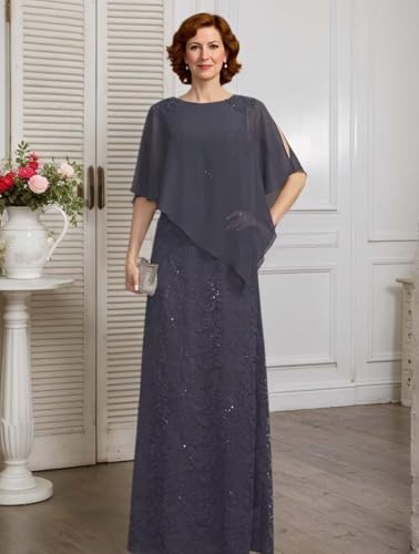Women's Mother of The Bride Dresses for Wedding Sequin Laces Beaded Capelet Chiffon Long Formal Evening Party Gowns2