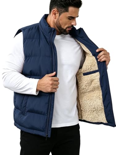 Image of TUVEKE Men's Puffer Vest Sherpa Lined Outdoor Zipper Fleece Vest Warm Sleeveless Men Winter Jackets Water-Resistant M-5XL