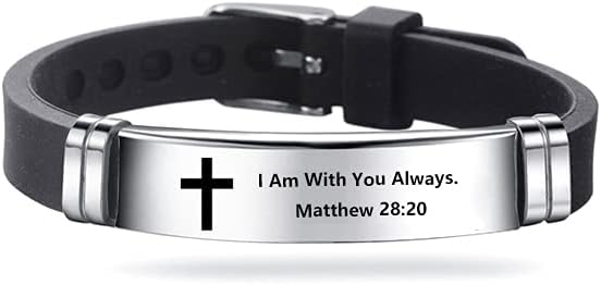 Inspirational Quote Cross Bracelets Faith Christian Bible Verse Silicone ID Wristband Religious Gifts for Men Women Stainless Steel Rubber Adjustable
