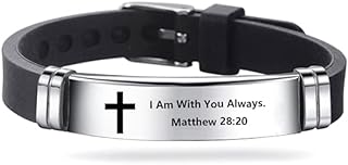 Inspirational Quote Cross Bracelets Faith Christian Bible Verse Silicone ID Wristband Religious Gifts for Men Women Stainless Steel Rubber Adjustable