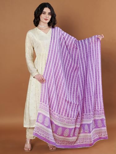 Image of Women's Cotton Blend Floral Print Dupatta with 2.20 Meters | Women's cotton printed dupatta with tassels