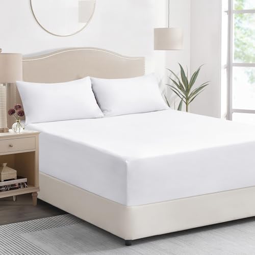 Tifschlaf King Size Fitted Sheet Deep - White Kingsize Bed Sheet Extra Deep Pocket 16 inch (40 cm), Soft Brushed Microfiber Mattress Bottom Bedding Sheet, 150x200cm