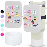 Silicone Water Bottle Pouch for Stanley Cup,Compatible with Stanley Cup Water Bottle Tumbler Pouch Purse Wallet Accessories 10PCS Charms & Boot (White)